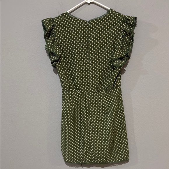 Tularosa Huntington olive Green polka dot Mini Dress with Flutter Sleeves - Picture 8 of 15